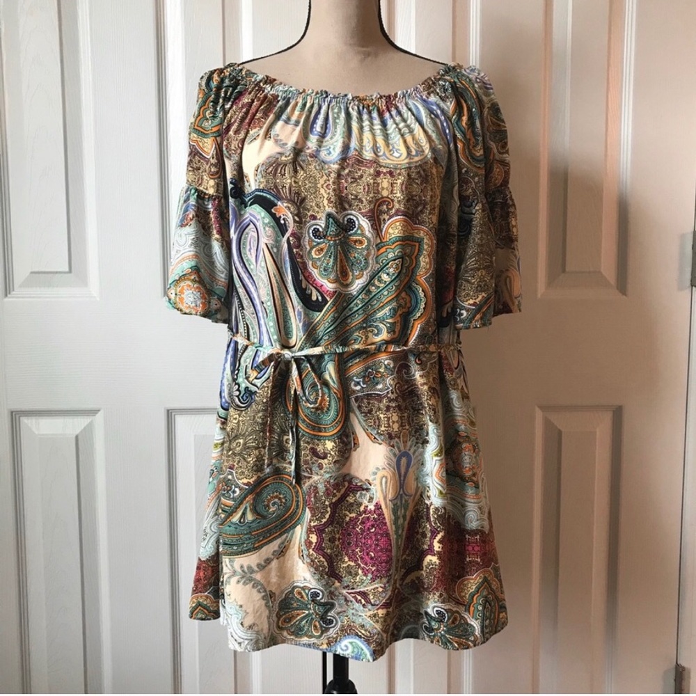 Umgee Paisley Boho Off Shoulder Tunic Blouse